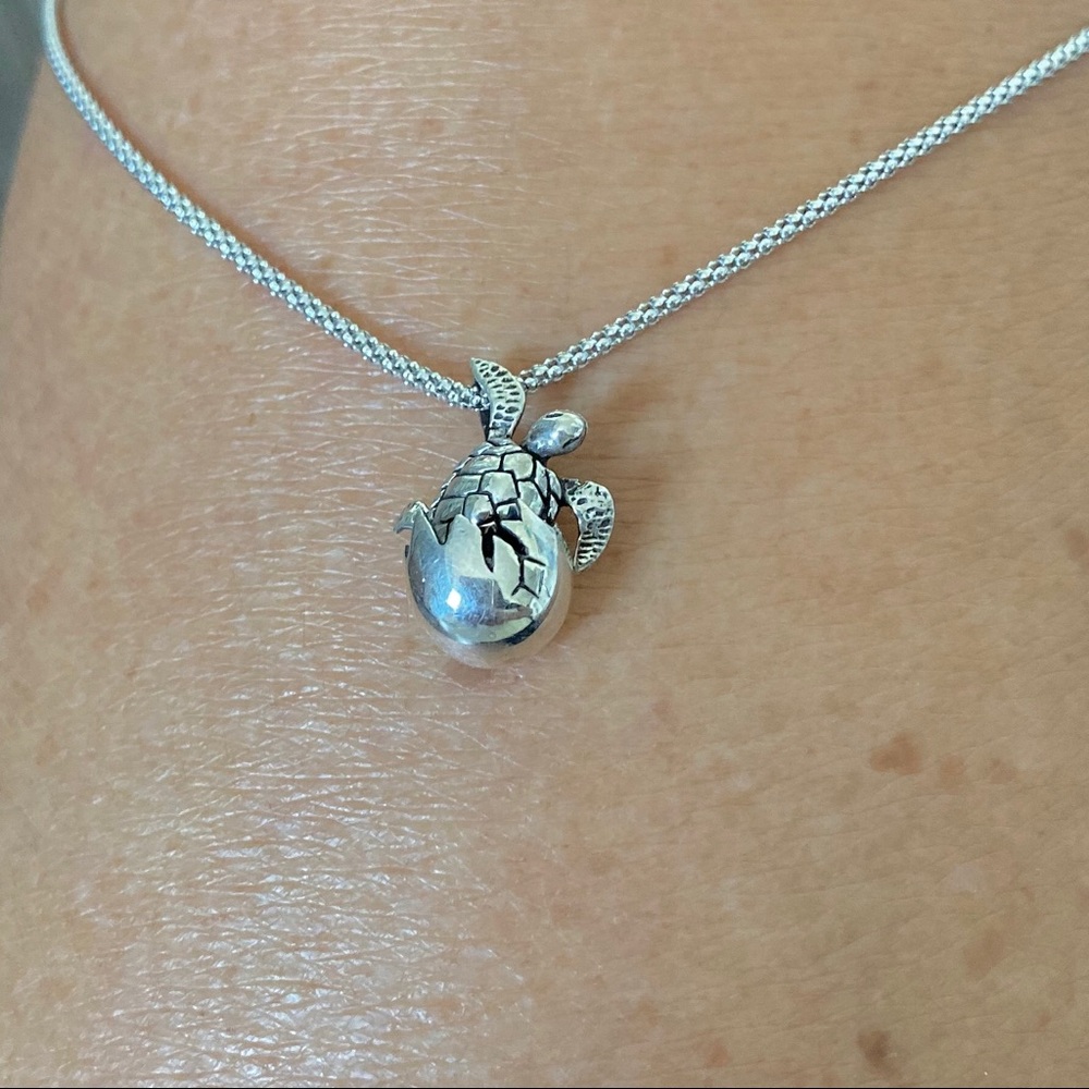 Sterling Silver Egg Hatching Turtle Necklace, Ani… - image 7